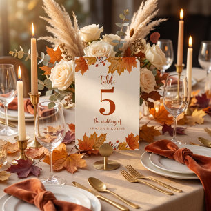 Elegant Autumn Maple Leaves Wedding Table Number
