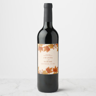 Elegant Autumn Maple Leaves Wedding Wine Label