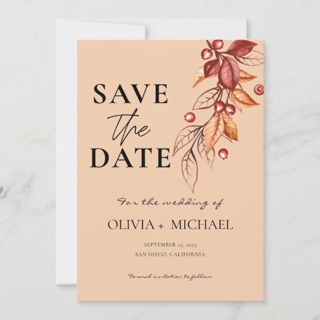 Elegant Autumn Modern Watercolor Terracotta  Save The Date (Front)
