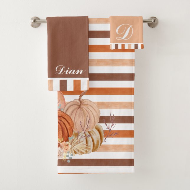 Elegant Autumn Pumpkin pampas grass Personalized  Bath Towel Set (Insitu)