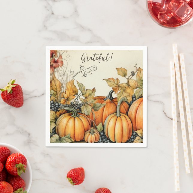 Elegant Autumn Pumpkins Grateful Napkins  (Insitu)