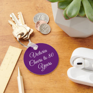 Elegant Autumn Purple 80th Birthday Keychain