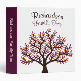 Elegant Autumn Purple Orange Leaf Family Tree Binder