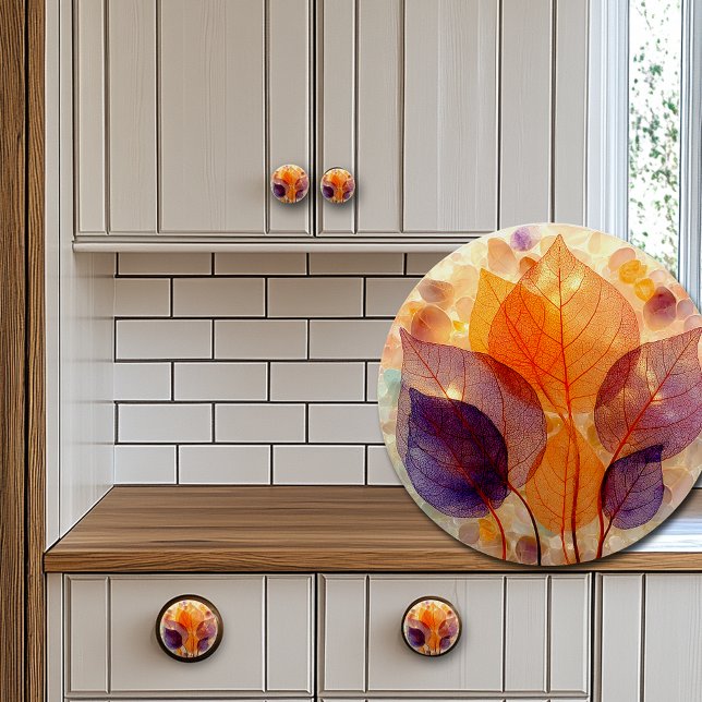 Elegant Autumn Purple Orange Yellow Leaves  Ceramic Knob (Creator Uploaded)