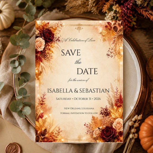 Elegant Autumn| Rustic Boho Fall Wedding Save The Date (Creator Uploaded)