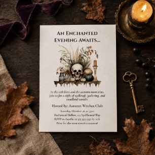Elegant Autumn Skull and Candles Witch Party Invitation
