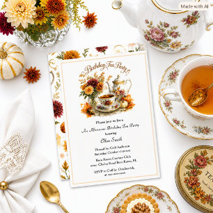 Elegant Autumn Tea Party Birthday Invitation