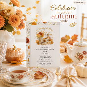 Elegant Autumn Tea Party Birthday Invitation