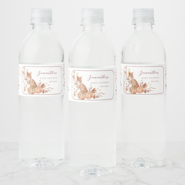 Elegant Autumn Terracotta Baby Fox Pumpkin Water Bottle Label (Bottles)