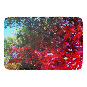 Elegant Autumn trees red pink leaves Bath Mat