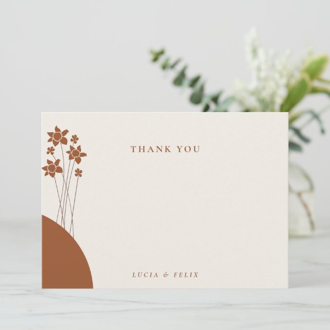 Elegant Autumn Two Colour Side Floral Blank Thank You Card (Standing Front)