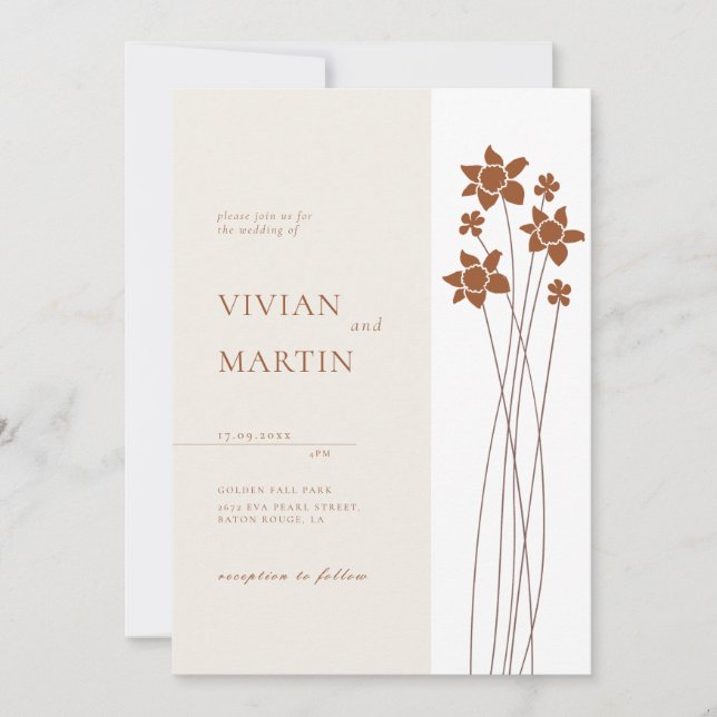 Elegant Autumn Two Colour Side Floral Invitation (Front)