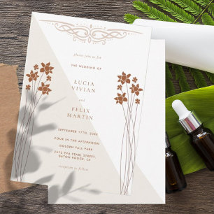 Elegant Autumn Two Colour Side Floral Invitation