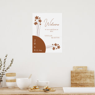 Elegant Autumn Two Colour Side Floral Welcome Poster