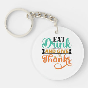 Elegant Autumn Typography- Eat, Drink & Give Thank Keychain
