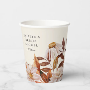 Elegant Autumn Watercolor Floral Bridal Shower Paper Cups