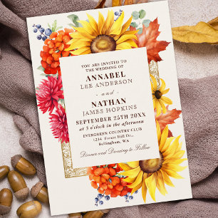 Elegant Autumn Watercolor Floral Invitation