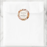 Elegant Autumn Watercolor Floral | Wedding Favour Classic Round Sticker<br><div class="desc">This beautiful wedding favour sticker features a border of watercolor flowers in beautiful autumn tones with your names and wedding date. This design the perfect choice for a rustic yet elegant wedding. These stickers are a wonderful touch for your wedding favours and coordinates with other pieces in this collection. See...</div>
