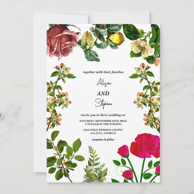 Elegant Autumn Watercolor Floral Wedding Invitation (Front)