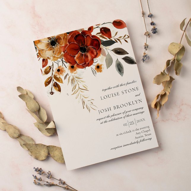 Elegant Autumn Watercolor Floral Wedding Invitation (Creator Uploaded)
