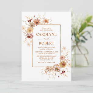 Elegant Autumn Watercolor Floral Wedding Invitation
