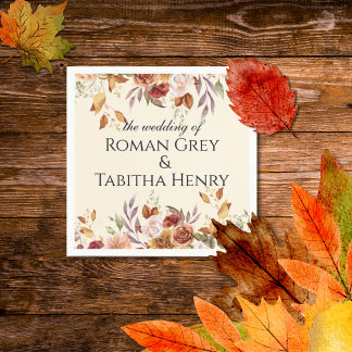 Elegant Autumn Watercolor Floral Wedding Napkin