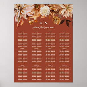 Elegant Autumn Watercolor Floral Wedding Seating Poster