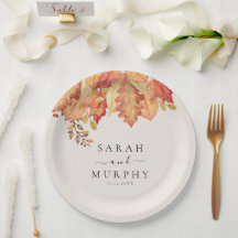 Elegant Autumn Watercolor Leaves Fall Wedding