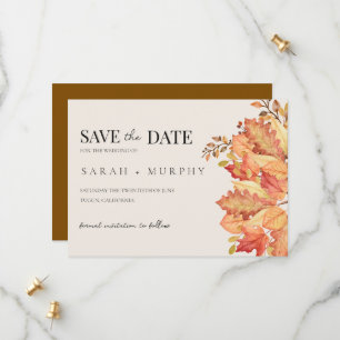 Elegant Autumn Watercolor Leaves Fall Wedding  Save The Date