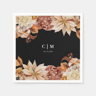 Elegant Autumn Watercolor Monogram Wedding Napkin
