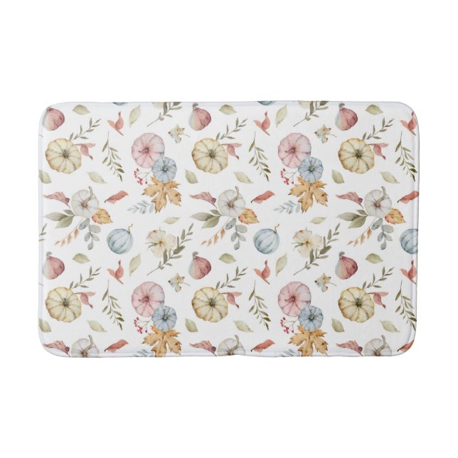 Elegant Autumn Watercolor Pattern Bath Mat (Front)