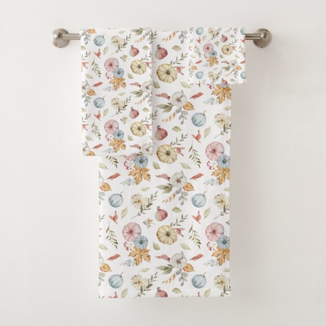 Elegant Autumn Watercolor Pattern Bath Towel Set (Insitu)