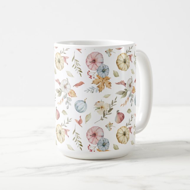 Elegant Autumn Watercolor Pattern Coffee Mug (Front Right)