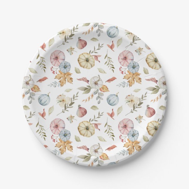 Elegant Autumn Watercolor Pattern Paper Plate (Front)