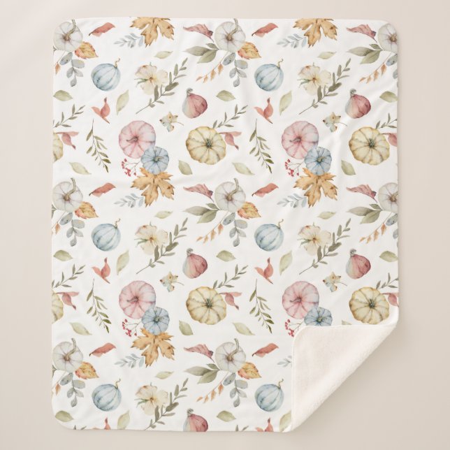 Elegant Autumn Watercolor Pattern Sherpa Blanket (Front)