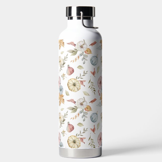 Elegant Autumn Watercolor Pattern Water Bottle (Left)