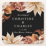 Elegant Autumn Watercolor Wedding Black Square Paper Coaster<br><div class="desc">This lovely wedding coaster design features a border of watercolor flowers in beautiful autumn tones. The typography is simple yet elegant. Customize it with your name and wedding details. These coasters are a wonderful addition to your wedding reception decor and make a lovely keepsake also. See our store for more...</div>