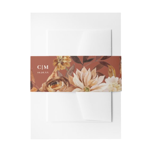 Elegant Autumn Watercolor Wedding  Invitation Belly Band (Front Example)