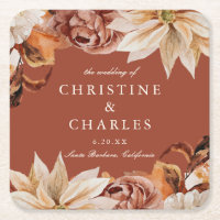 Elegant Autumn Watercolor Wedding Square Paper Coa