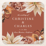 Elegant Autumn Watercolor Wedding Square Paper Coa Square Paper Coaster<br><div class="desc">This lovely wedding coaster design features a border of watercolor flowers in beautiful autumn tones. The typography is simple yet elegant. Customize it with your name and wedding details. These coasters are a wonderful addition to your wedding reception decor and make a lovely keepsake also. See our store for more...</div>
