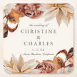 Elegant Autumn Watercolor Wedding Square Paper Coaster<br><div class="desc">This lovely wedding coaster design features a border of watercolor flowers in beautiful autumn tones. The typography is simple yet elegant. Customize it with your name and wedding details. These coasters are a wonderful addition to your wedding reception decor and make a lovely keepsake also. See our store for more...</div>