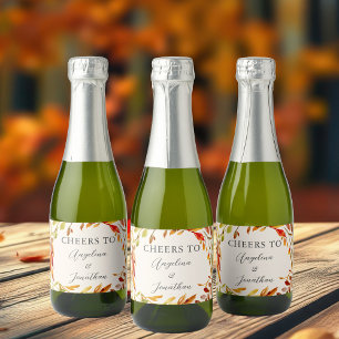 Elegant Autumn Wedding Leaves Personalized Mini Sparkling Wine Label