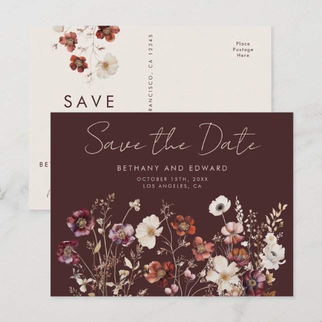 Elegant Autumn Wedding Save the Date Postcard (Front/Back)
