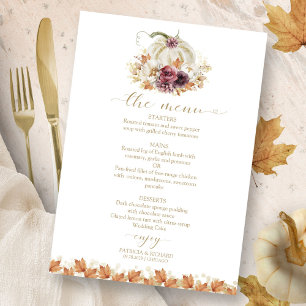 Elegant Autumn White Pumpkin Wedding Menu Card
