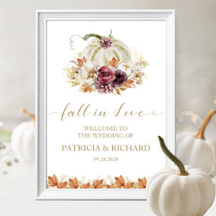 Elegant Autumn White Pumpkin Wedding Welcome Sign
