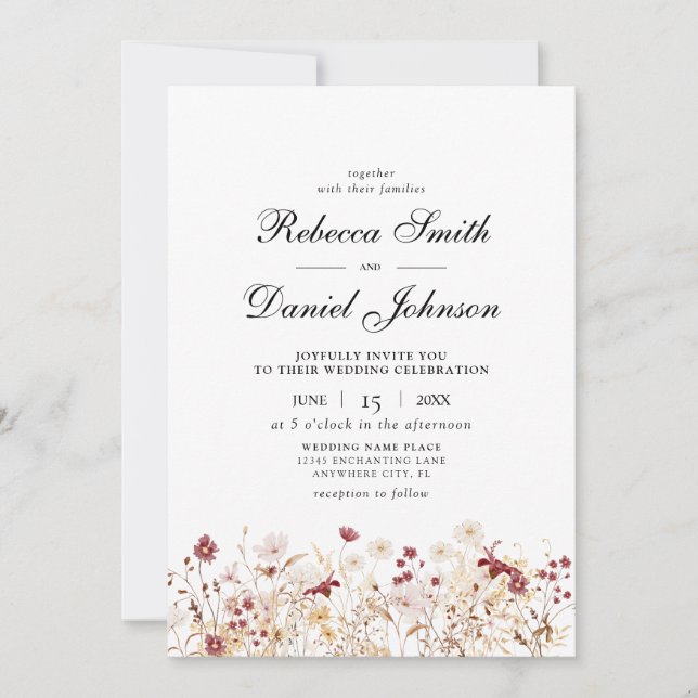 Elegant Autumn Wildflowers Floral Wedding Invitation (Front)