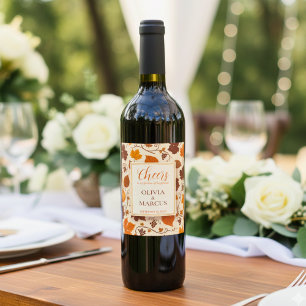 Elegant Autumn with Fall Leaves, Grapes, Pumpkin Wine Label