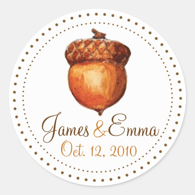 Elegant Autumnal Acorn Personalized Stickers (Front)