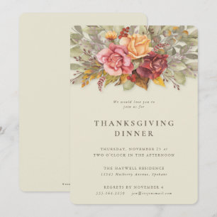 Elegant Autumnal Floral Border Thanksgiving Dinner Invitation