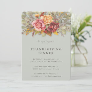 Elegant Autumnal Floral Border Thanksgiving Dinner Invitation